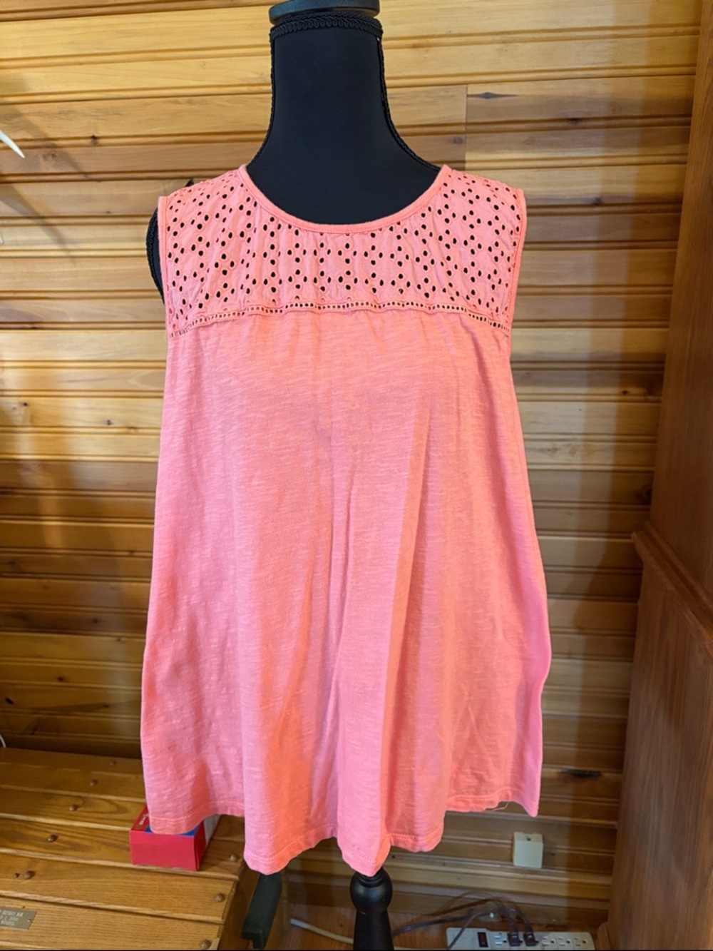 St. John's Bay Coral Eyelet Yoke Sleeveless Tank Top